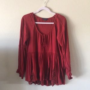 AMERICAN EAGLE Burnt Red lace long sleeve shirt Sz S